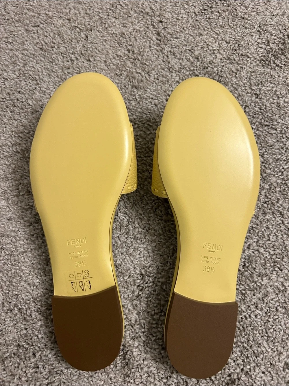 Fendi Yellow Leather Baguette Slide with Cutout Logo